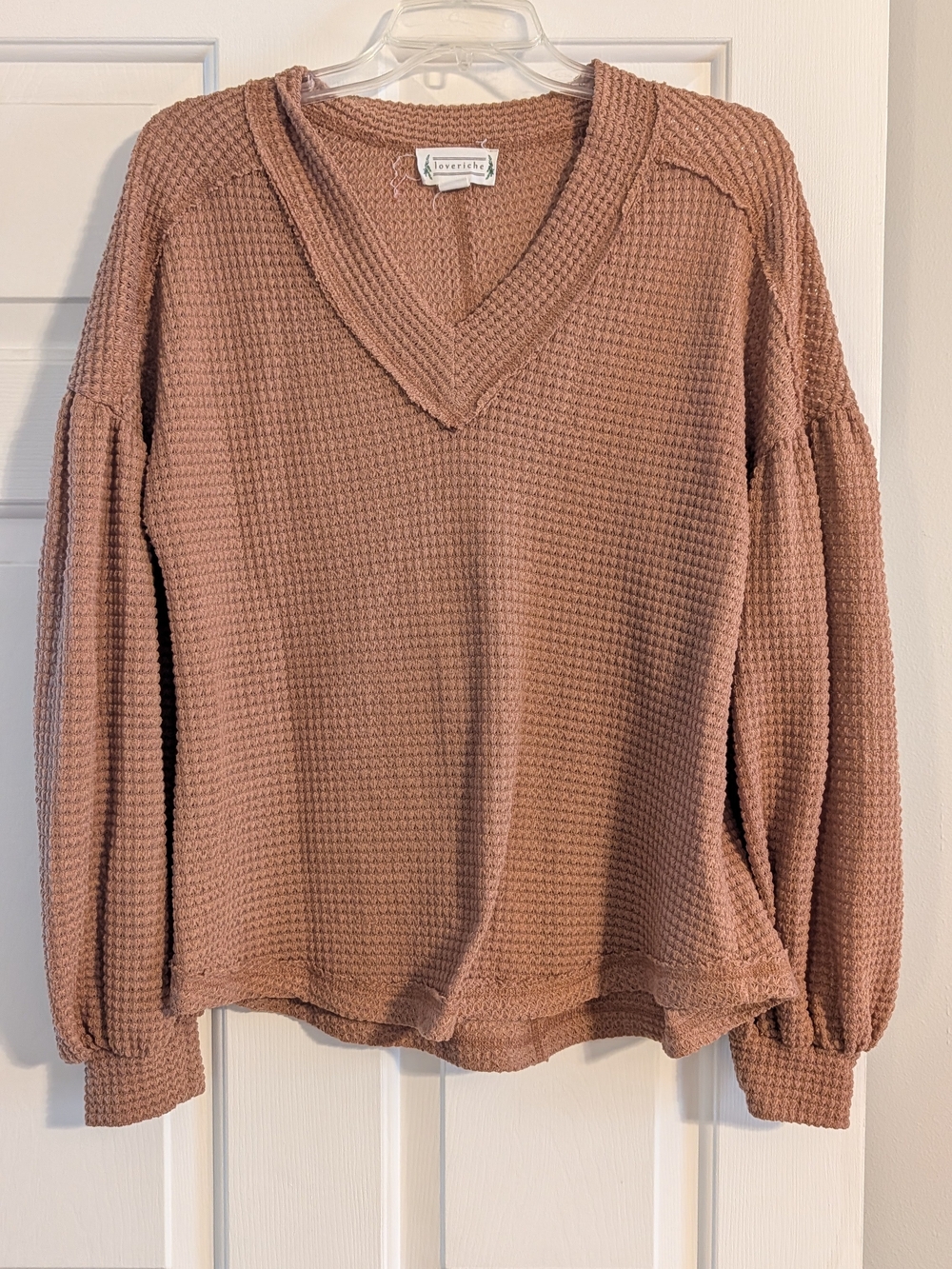 Love Riche Waffle-Knit V-Neck Sweater